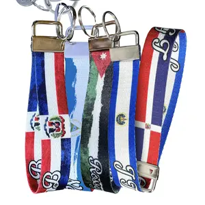 Dominican Republic Flag Keychain Collection - Personalized Name Nylon Key Fob - Custom Wristlet Keychain