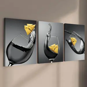 Framed Canvas Painting, 3 Counts Wine Glass Pattern Wall Art, Modern Art Wall Decor, Home Decoration Poster for Living Room, Bedroom