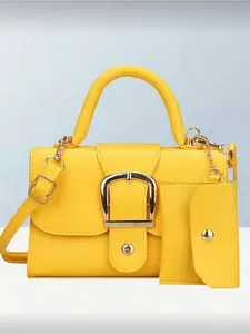 Women's PU Leather Small Square Bag Elegant Handbag Fashion Crossbody Bag Multi-functional Shoulder Bag for Commuting and Valentine's Day Gift Yellow Casual Shoulder Bag