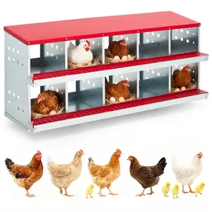 10 Compartment Chicken Nesting Box,Heavy Duty Galvanized Steel Rustproof Laying Box for Hens Ducks,Anti-Peck Rustproof Nest Boxes with Cover 37.8" l x 18.9" w x 27.95" h Red