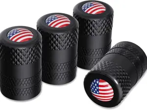 American Flag Valve Stem Caps, Aluminum USA Tire Valve Caps, Universal Dust Proof Stem Covers for Cars, Trucks, Bikes, Motorcycles, Bicycles, Corrosion Resistant, 4 Pack(Black)