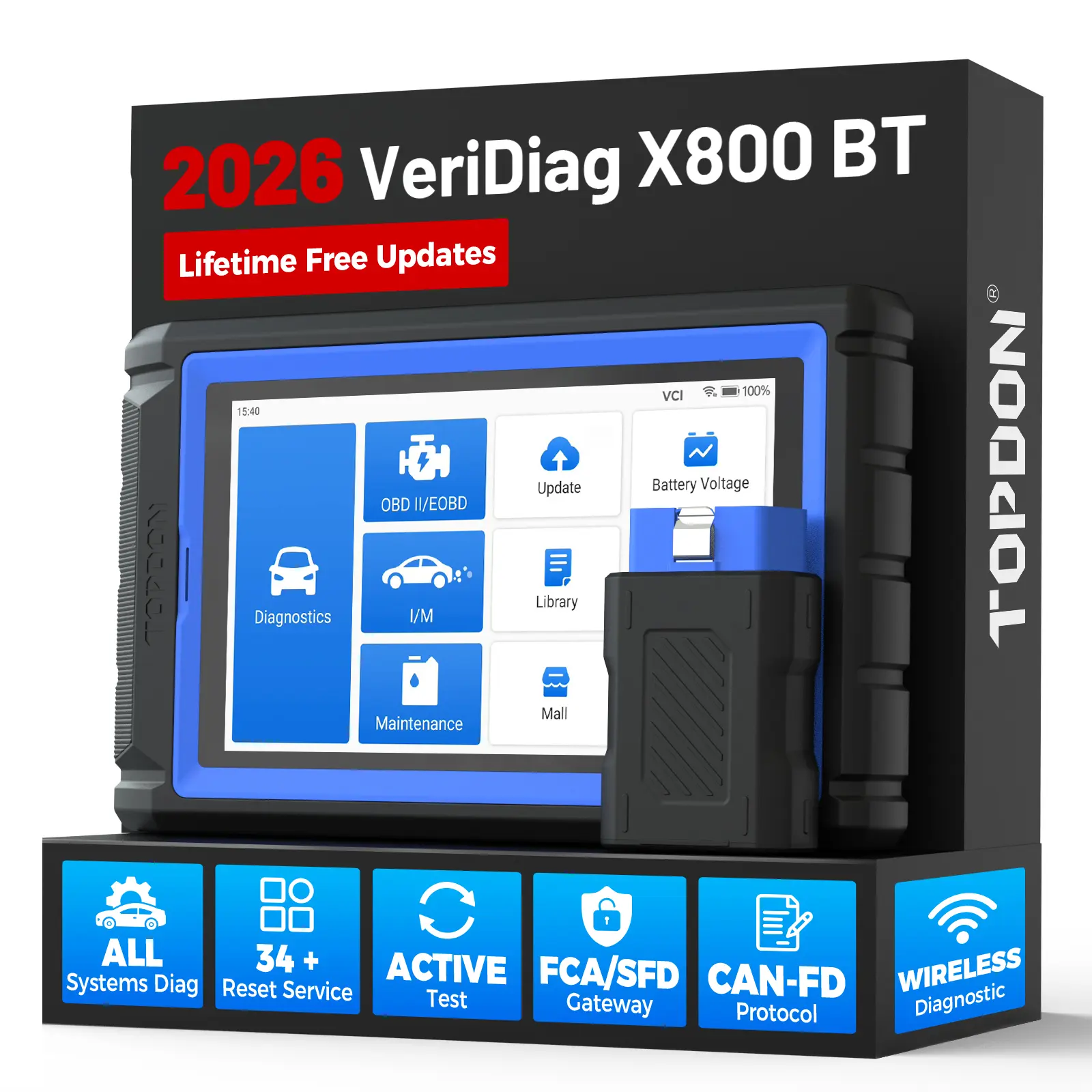 TOPDON VeriDiag X800 BT OBD2 Scanner, Bidirectional Scan Tool, Wireless Automotive Diagnostic Tool with 34+ Reset Services, Car Code Reader Upgraded Version of AD800 BT/AD800 BT 2, Lifetime free upgrades