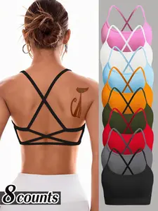 Women's Detachable Padded Sports Bra, Cross Back Seamless Yoga Bra, Medium Support, Breathable Fabric, Perfect for Gym & Streetwear