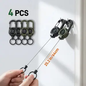 4pc Anti-Loss Retractable Keychain Heavy Duty Carabiner with 64cm Steel Wire Cable for Keys Wallet & Gear Essential for Hiking Commute Travel