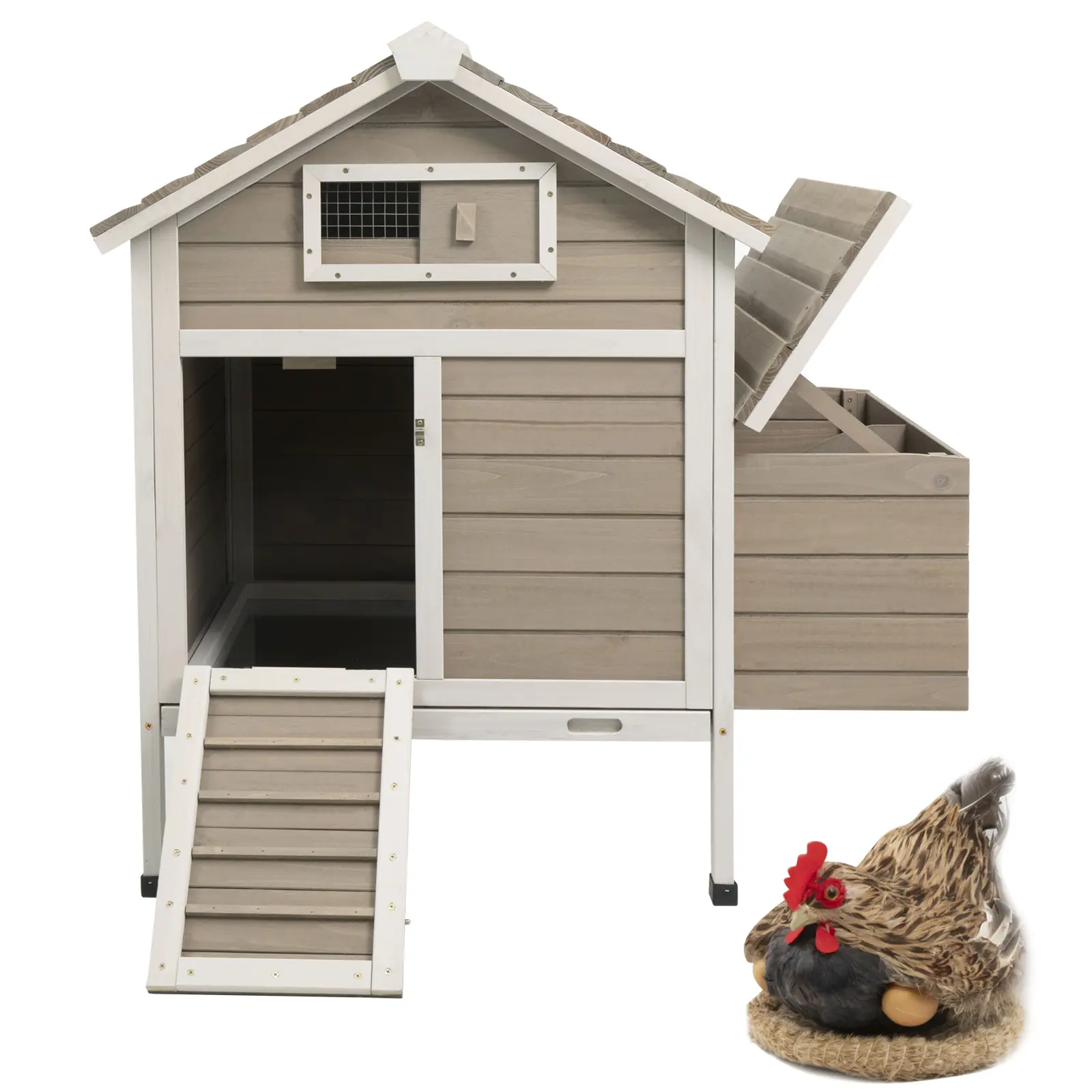Petscosset 32" Chicken Coop Wooden Hen House for 1-3 Chickens,Outdoor Poultry Cage with Pull Out Tray, Garden Backyard Chicken Coops Cages with Nesting Box, Chicken Houses, Hen Cage with Ramp Run