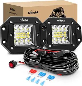 Nilight 2PCS Universal Aluminum 42W Flush Mount LED Pod Work Lights, Spot/Flood Combo Beam, Underglow-Compatible Grill Mount Driving Lights with 2-Lead Wiring Harness Kit for Cars, Work Light