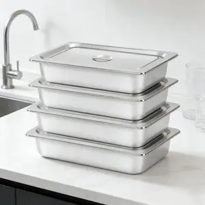 CNCEST 4-Piece Stainless Steel Steam Table Pan Set 3.94" Deep 2.38 Gal Food Storage Containers with Lids for Commercial Kitchen, Catering, Buffet, & Home Use Kitchenware
