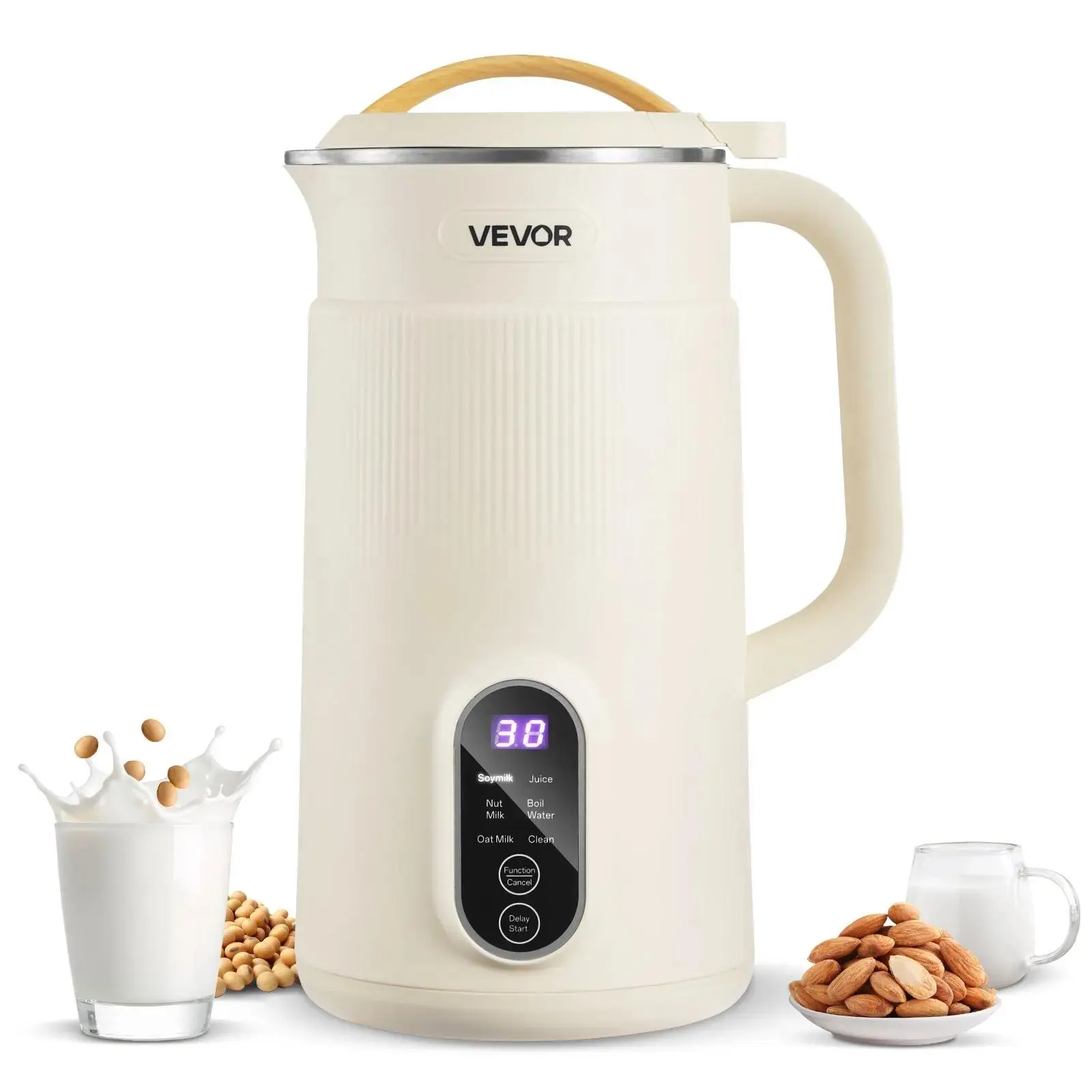 【Summerfinds】VEVOR 6-in-1 Nut Milk Maker,  20 oz Soy Milk Maker Machine with 6 Blades, for Homemade Oat, Nut, Soy, Juice, Plant-Based and Non Dairy Beverages with High-Temp Self-Cleaning, Boil Water, 12-Hour Delay