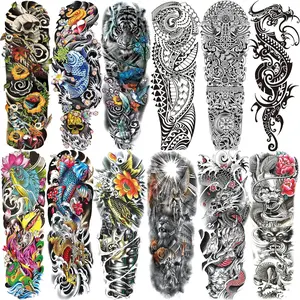 Temporary Sleeve Tattoo for Men and Women (L19“xW7”),Waterproof Realistic Fake Tattoos Long lasting，Halloween Full Arm Temporary Tattoos sticker tattoo sleeve rising sun tattoo