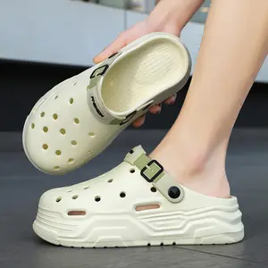 Versatile Unisex Clogs, Beige Platform Clogs with Adjustable Buckle, Non-Slip Casual Shoes for Beach, Garden, Shower & Daily Wear