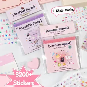3200+ Pcs Mini Decorative Sticker Book Set, 2 Books Different Styles, Cute Stickers Scrapbook for Nail Art, Phone Case, Diary Supplies