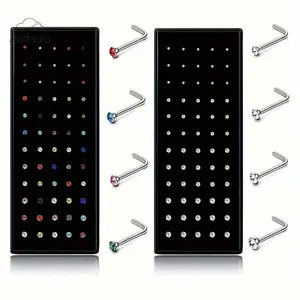 [40pcs Classic Stainless Steel Stud] 40pcs Bohemian Colorful Zirconia Exquisite Shiny Stainless Steel Nose Stud Body Piercing Jewelry Set Vacation Travel Beach Body Piercing Jewelry
