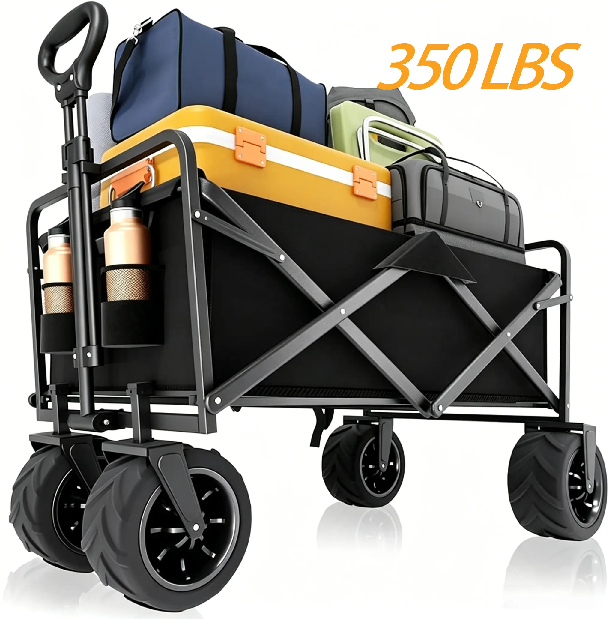 Collapsible Utility Camping Wagon Cart with Wide Sand Wheels, 200L Extra Large Capacity Heavy Duty Foldable Storage Trolley for Beach Vacationers Family Shoppers Outdoor Enthusiasts, Beach Grocery Garden Picnic Tailgate Truck Travel
