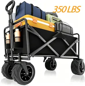 150L Collapsible Beach Wagon with 8 Inch Sand Beach Wheels Heavy Duty Foldable Utility Cart for Sand Camping Picnic Outdoor Use