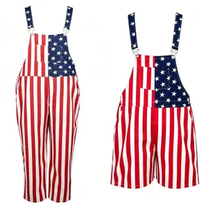 Red, White & Blue Star Stripe Overalls -Perfect for Independence Day, Memorial Day,National Holiday Celebrations, Parades,Parties, and Casual Vacation Wear