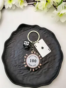 Bag Charm Poker Chip And Dice Keychain Available In Two Colors Trendy, Game-Themed Charm American Vintage Edgy & Versatile Street Style For Bags, Keys, And Earphone Cases Friendship Ornament Holiday Gift