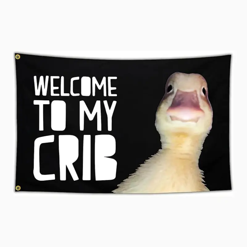 "Welcome to My Crib" Duck Flag 3x5 Ft Funny Meme Tapestry, House Decor Room Accessories for Guys' Dorm & Men's Room, Man Cave Wall Hanging Party Banner