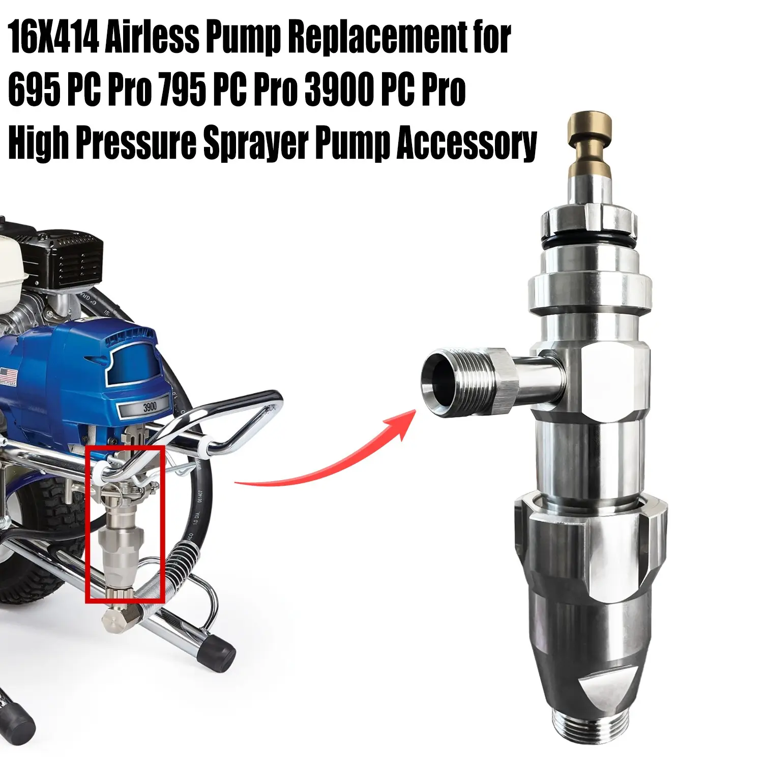 16x414 Airless Pump Replacement for 695 PC Pro 795 PC Pro 3900 PC Pro Airless Paint Sprayers, High Pressure Sprayer Pump Accessory, Paint Sprayer Accessories