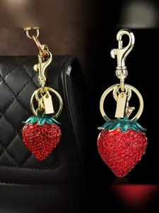 Luxurious Elegant Rhinestone Strawberry Keychain Bag Charm, Fruit Pendant for Car Keys, All Seasons Accessory