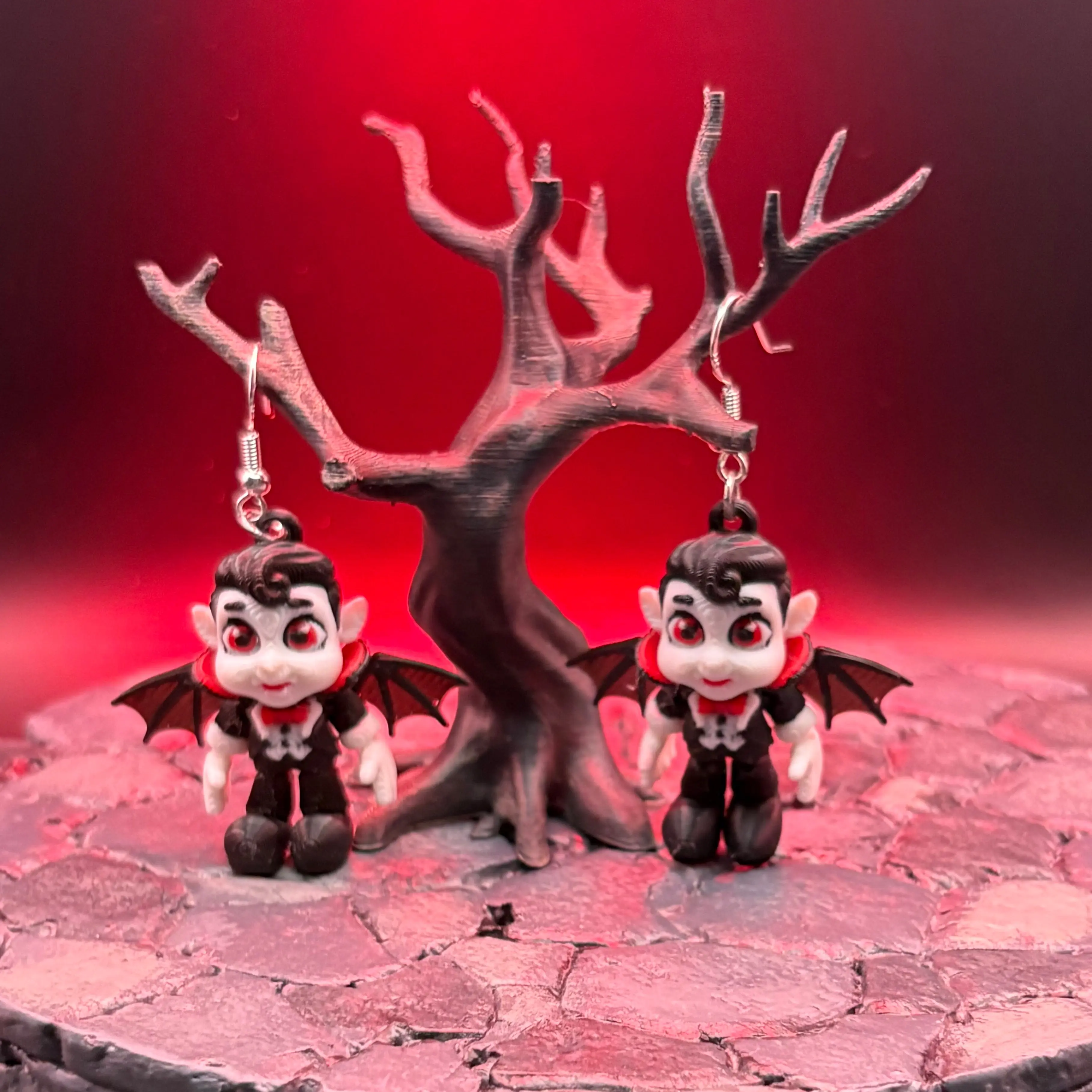Articulated Vampire Earrings | Sterling Silver Lightweight 3D Printed Jewelry