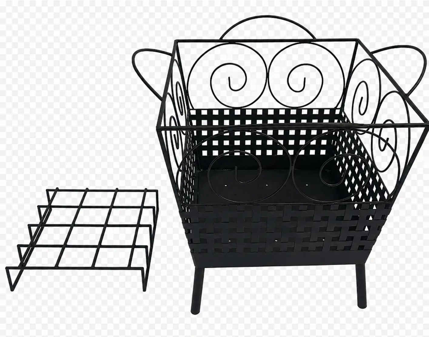 Handcrafted Large Square Wood-Burning Metal Fire Pit with Removable Crate