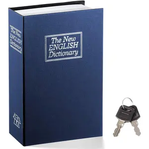 Book Safe with Key Lock, Navy Large Diversion Safe – SM-BS004NL Metal Dictionary Lock Box for Home Valuables Storage