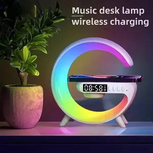 1 wireless speaker with Mood lamp, with mobile phone charger, adjustable light alarm clock, sunrise simulation, mood lighting, desktop mono audio system, USB Type-C, button control, 5.2 surround sound, rechargeable lithium polymer battery