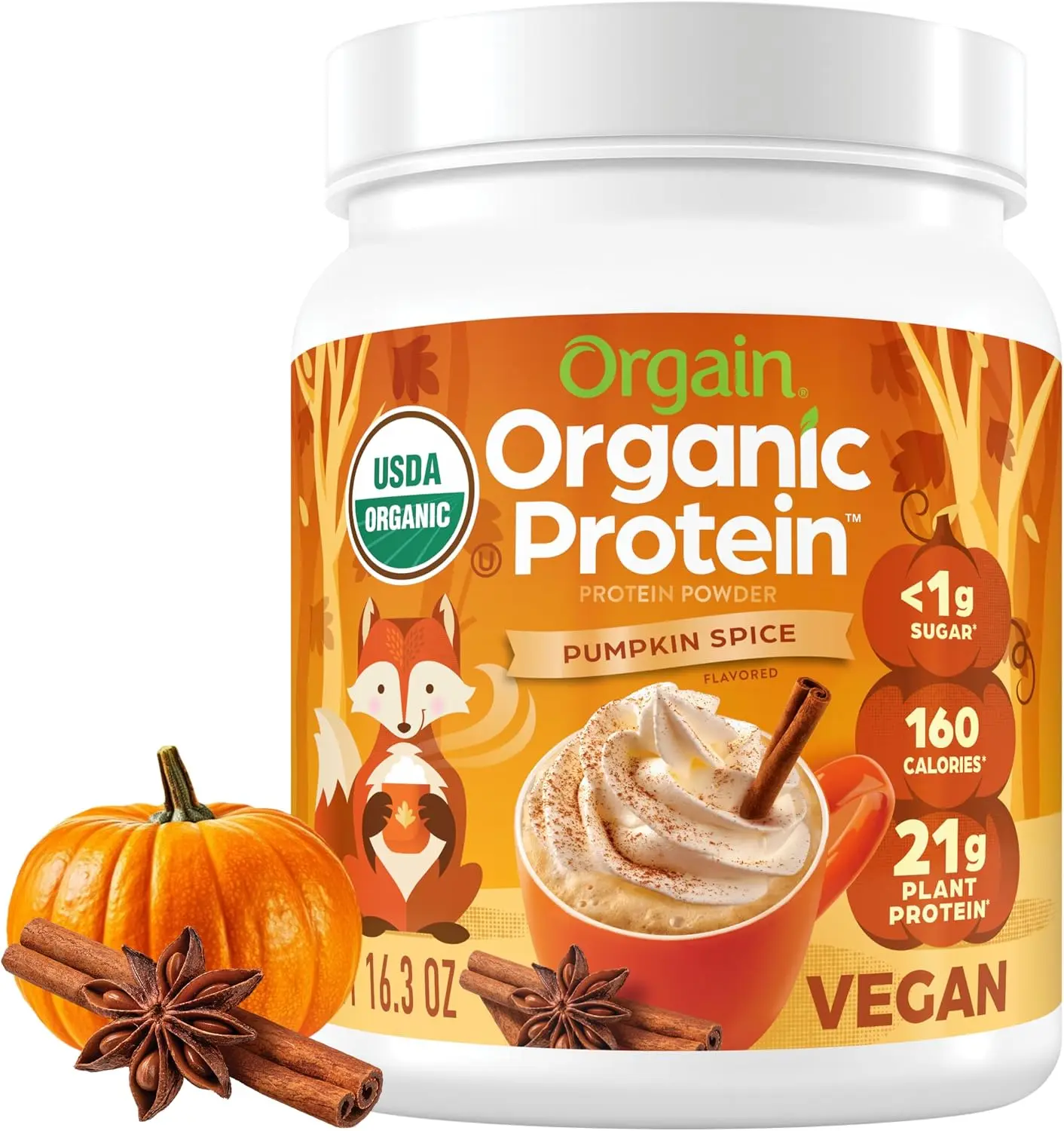 Multiple choices| Orgain Organic Vegan 21g Protein Powder, Pumpkin Spice, 1.02 lb | Plant based protein, seasonal flavor, 5g prebiotic fiber, no added sugar or lactose, non-GMO, for shakes & smoothies Healthcare Dietary Optimum Supplement high-quality
