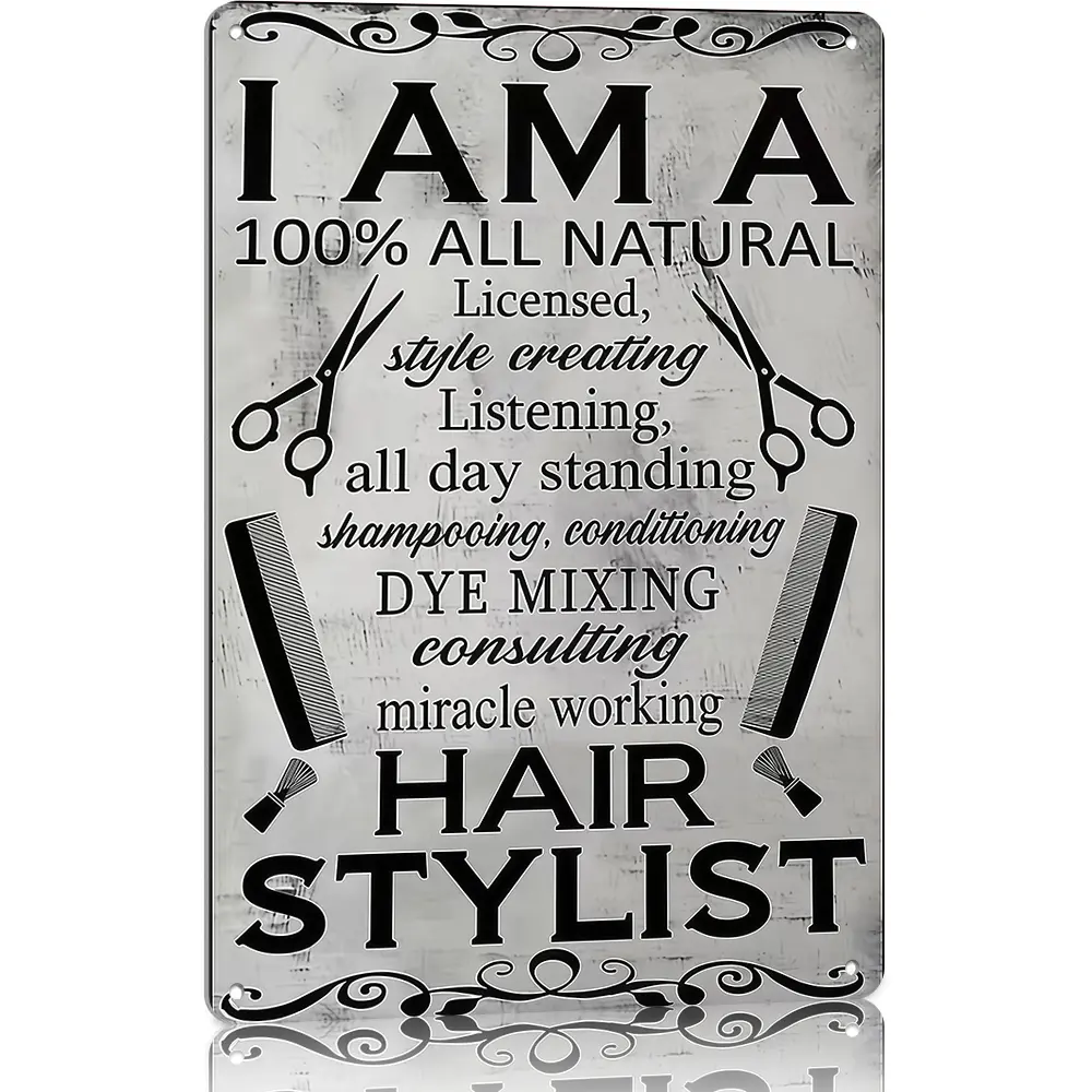Aluminium American Retro Hair Stylist Wall Art Plaque - 8"x12" Hangable Wall Hanging Home Decor Products, Universal for Home & Beauty Salon