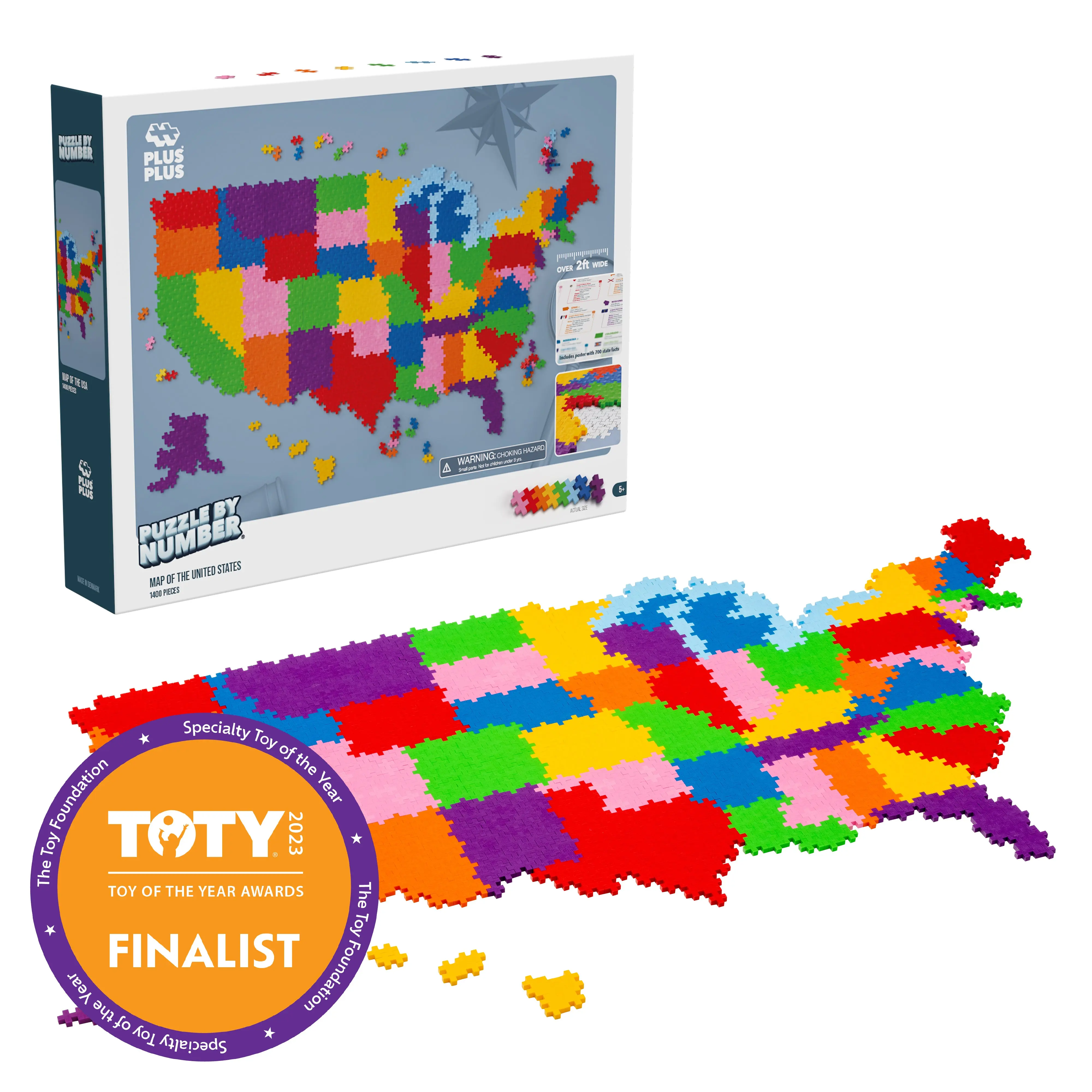 Puzzle By Number® Plus-Plus 1400-Piece United States Map Puzzle - Violet, Mustard, Colorful Design, Ages 7+, Recyclable Polyethylene Plastic Construction, 0.75x0.5in (20mmx12mm), Toys & Hobbies Games & Puzzles Decoration Item