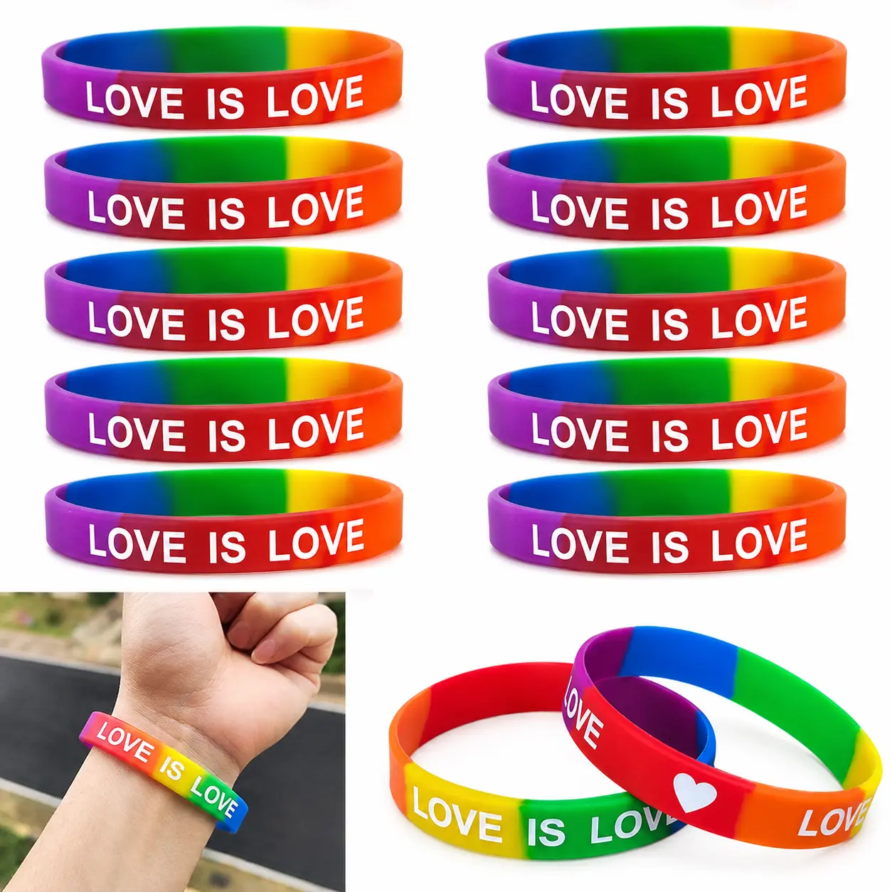10PCS Gay Pride Silicone Bracelets LGBT Sports Rubber Wristbands Accessories for Parades Decorations Party Favors