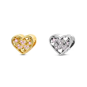 MULA 925 Silver-plated Gold Plated Heart Pendant with Pink CZ - Love Symbol Beads Compatible with Pandora Bracelets and Necklaces - Romantic Gift for Women, Wife, Mom, Valentine's Day