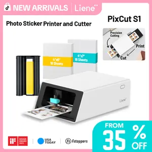 Liene PixCut S1 All-in-One Photo Sticker Printer & Cutting Machine - Bluetooth Thermal Dye-Sublimation Sticker Maker for DIY Crafts & Personalized Gifts, 300 DPI Prints, AI Auto-Cutting, Smart Design App with AI Creation Tools, TikTokShopNewArrivals