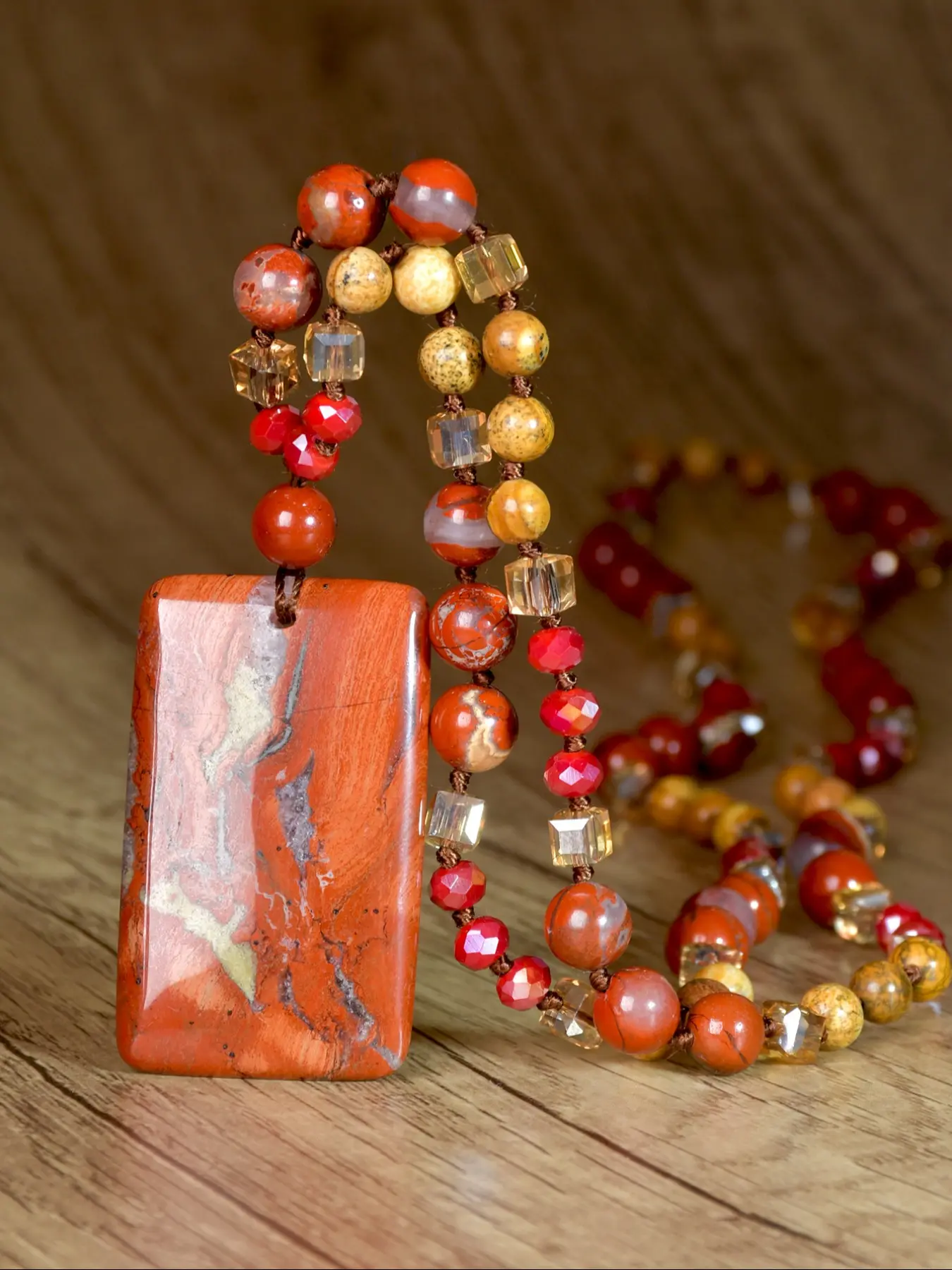 Vintage Natural Stone Geometric Pendant Necklace, Bohemian Style Handmade Knot Genuine Stone Marla Necklace, Women's Fashion Jewelry, Boho Style Jewelry, Beach Boho Necklace, Necklace Gift