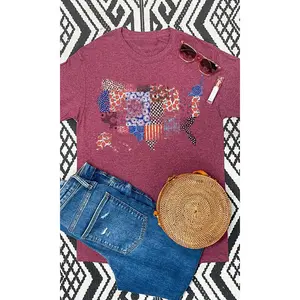 Tees2urdoor Women's Fitted Vintage Cotton Short-Sleeve Round Neck Patchwork Distressed Americana USA Graphic Streetwear T-Shirt, Suitable for Most Sizes
