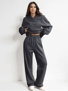 Women's Casual Hooded Sweatshirt & Drawstring Wide Leg Pants Set, Long Sleeve Pullover Top, Comfortable for Daily Wear