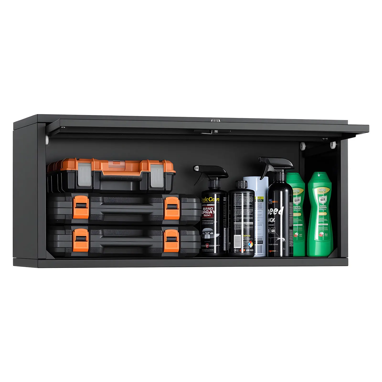 VEVOR Heavy-Duty Lockable Small Wall-Mount Metal Cabinet, 27.56W x 12.01D x 14.02H in, Floating Garage Tool Cabinet with Up-Flip Door, 120 lbs Load per Shelf, Fit for Garage, Basement, Assembly Required, Heavy-Duty Wall Cabinets, Lockable Wall Cabinets