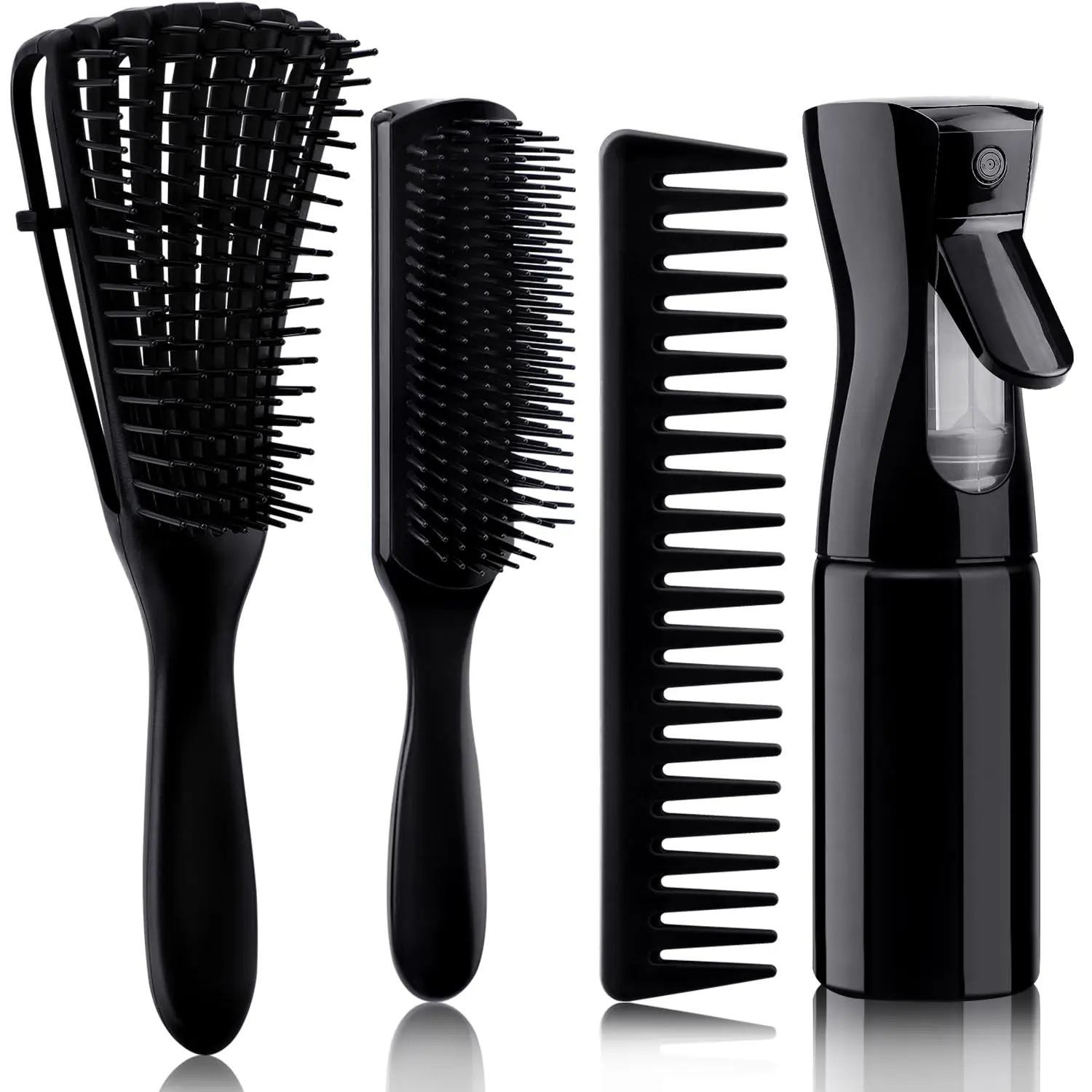 4pcs Curly Hair Brush Set for Adults & Kids - Flexible Detangling & Styling Bristle Brushes for Wet/Dry hair, Reduces Frizz, with Wide Tooth Comb & Spray Bottle, Afrolicia Curl Brush,Christmas Gift