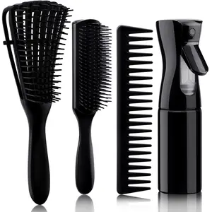 4pcs Curly Hair Brush Set for Adults & Kids - Flexible Detangling & Styling Bristle Brushes for Wet/Dry hair, Reduces Frizz, with Wide Tooth Comb & Spray Bottle, Afrolicia Curl Brush,Christmas Gift