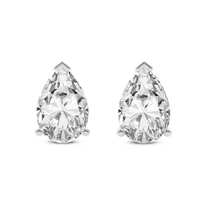 Lab Diamond Stud Earrings Platinum 8Ct Three Prong Pear Lab Diamond Stud Earrings F-G Color, VS Diamond, IGI Certified - Friendly Diamonds
