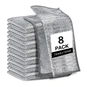 Double-Layer Kitchen Dish Towels, 8/12/18pcs Multipurpose Reusable Steel Wire Cleaning Cloth, Powerful Cleaning Mesh Dishwashing Rag for Cookware, Sinks, Dishes, Stove Tops, Soft Cleaning Towel