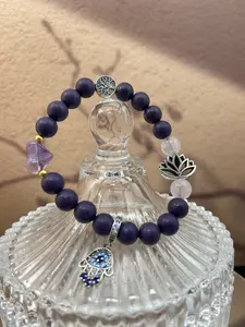 8MM Ylang-ylang Foral Incense Aromatherapy Bracelet for Relationship and Protection wth Hamsa+heart+lotus