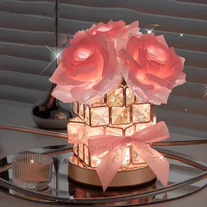 Rose Design Night Light, USB Rechargeable 3-color Dimmable Rose Lamp, Romantic LED Rose Diamond Lamp, Decorative Light for Bedroom Living Room