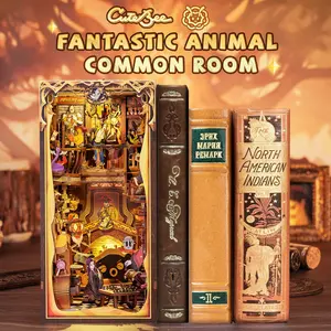 CUTEBEE DIY Book Nook Kit Fantastic Animal Common Room – Wooden Miniature Magic Scene with LED Light, Handmade 3D Dollhouse Decor | Holiday, Christmas and Black Friday Gift for Adults