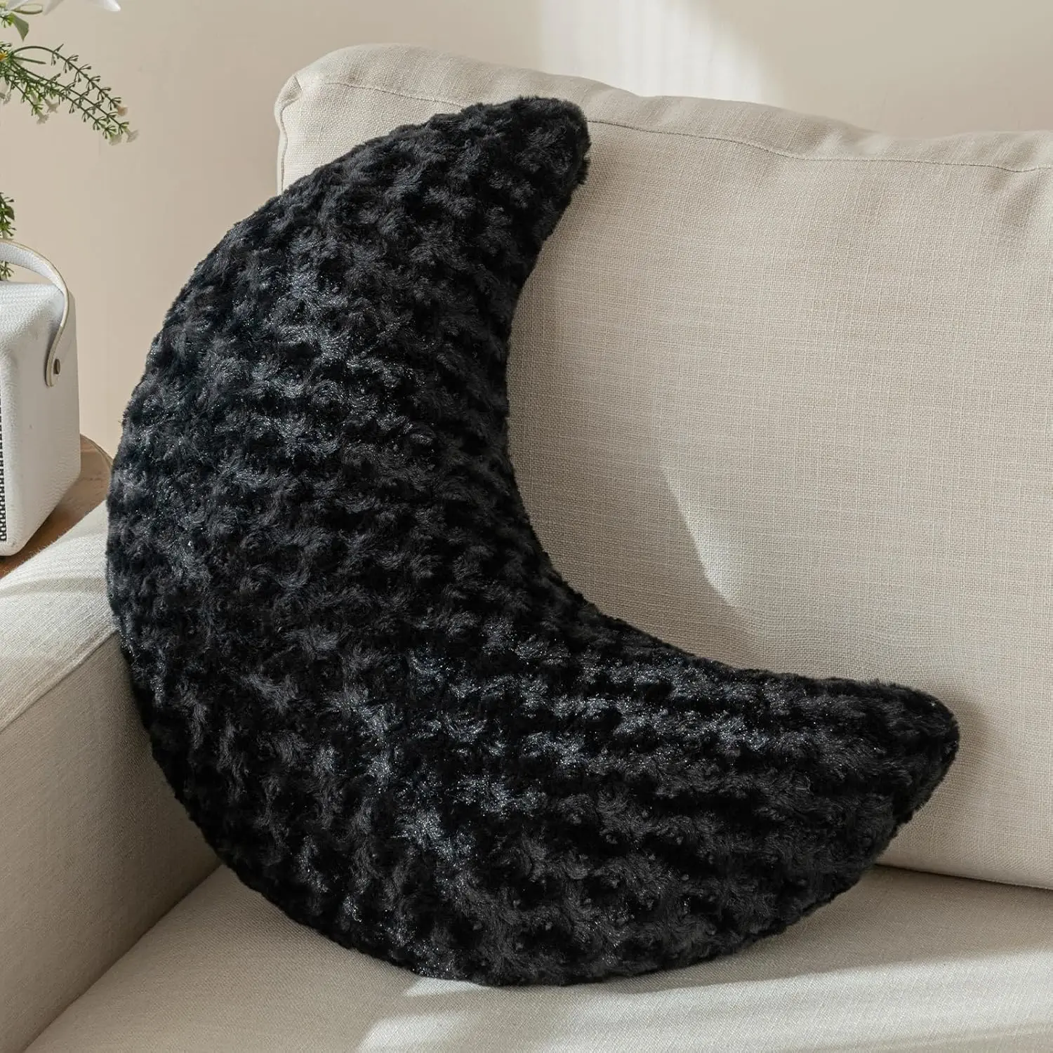 Moon Pillow, Moon Shaped Throw Pillow with Soft Plush for Couch Bed, Cozy Moon Decorative Pillows for Bedroom Living Room, Home Decor Comfort  (Black, 14.9 Inches)