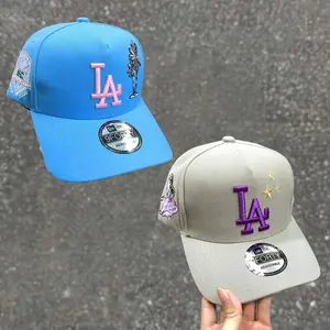 MLB New Era LA Dodgers Ocean Blue  Cap Collection - Embroidered Pink Initial Logo, Tropical Side Patch, 9FORTY Adjustable, 59FIFTY Fitted, 9FIFTY Snapback Baseball Hats, Vintage American Streetwear, Collector Style, TikTok Viral Fashion