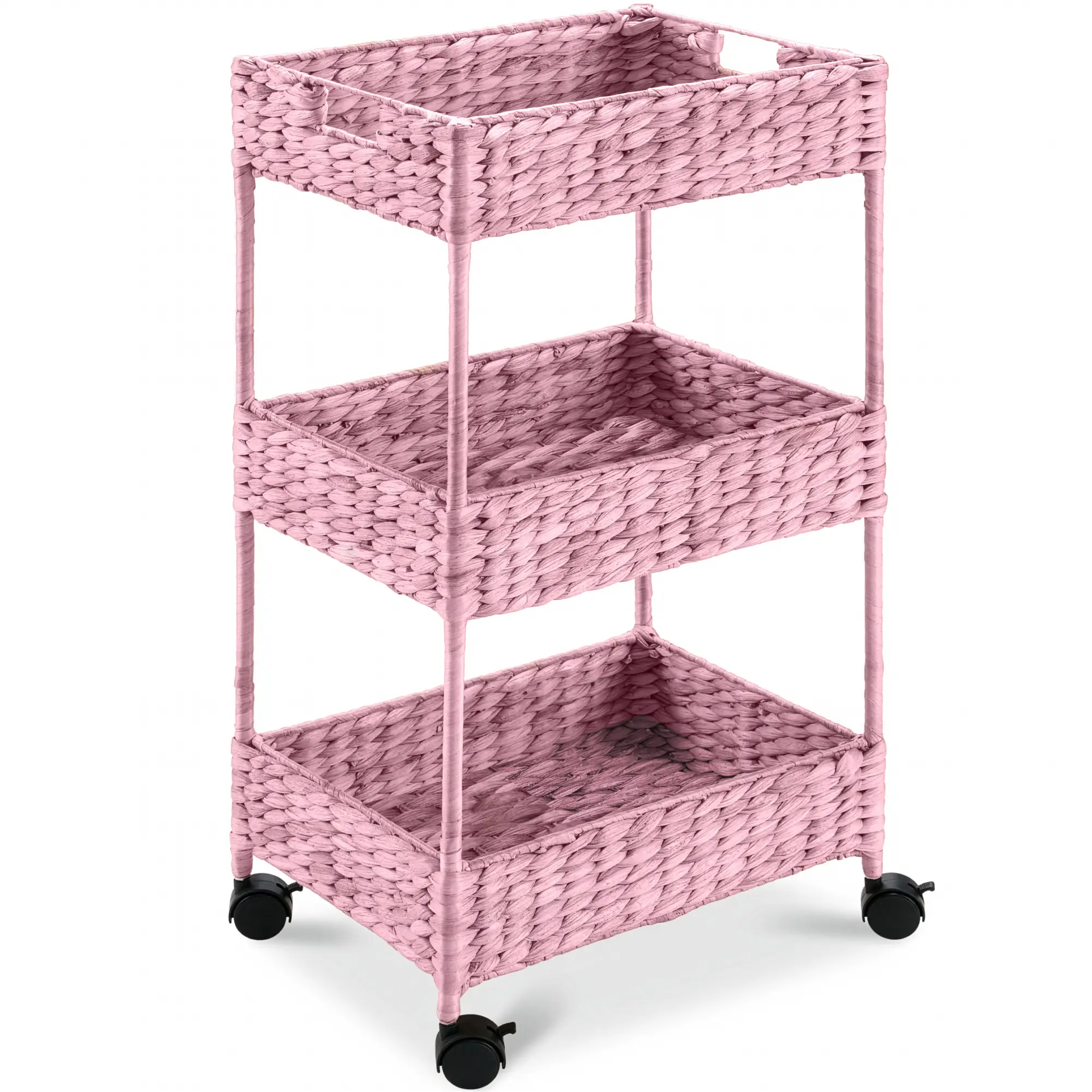 Best Choice Products 3-Tier Water Hyacinth Rolling Nursery Caddy w/ Wheels, Utility Cart, Storage Organization