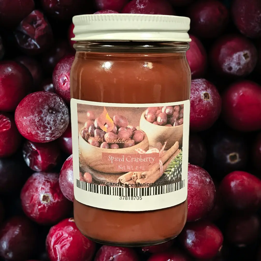 Spiced Cranberry 8 oz Candle - Scented Aroma Freshener for Decor & Ornaments