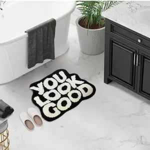 You Look Good Letter Pattern Bath Mat, 1 Count Non-slip Soft Absorbent Bath Rug, Bathroom Mat for Home Decor Bathroom Hotel Dormitory, Bathroom Floor Mat