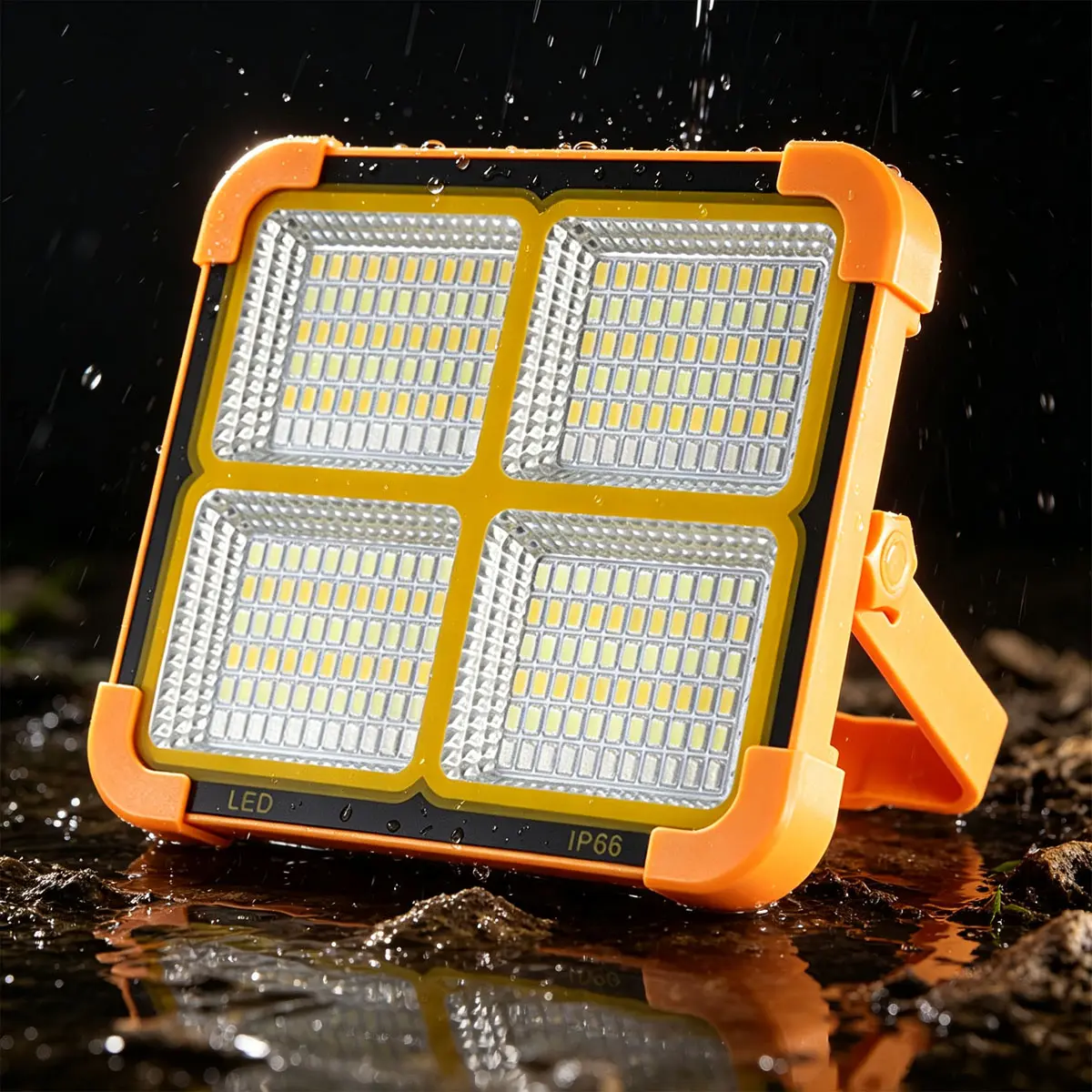 Solar Rechargeable LED Work Light - 288 Super Bright Beads Floodlight with USB & Type-C Charging, 5 Lighting Modes, IP66 Waterproof Portable Dimmable Emergency Flashlight, Solar Powered Rechargeable Powerful Flashlights for Camping